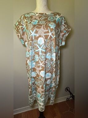 Kim Rogers Brown Dress with Light Blue Coastal Print